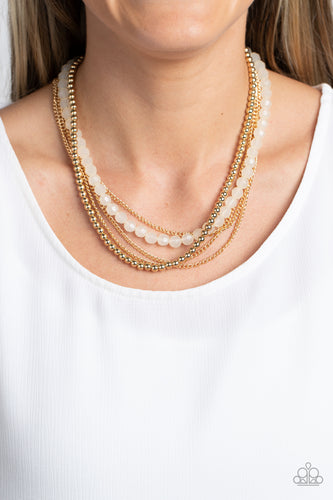 Boardwalk Babe - White and Gold Necklace- Paparazzi Accessories