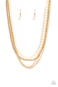 Boardwalk Babe - White and Gold Necklace- Paparazzi Accessories
