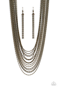 Cascading Chains - Brass Necklace- Paparazzi Accessories