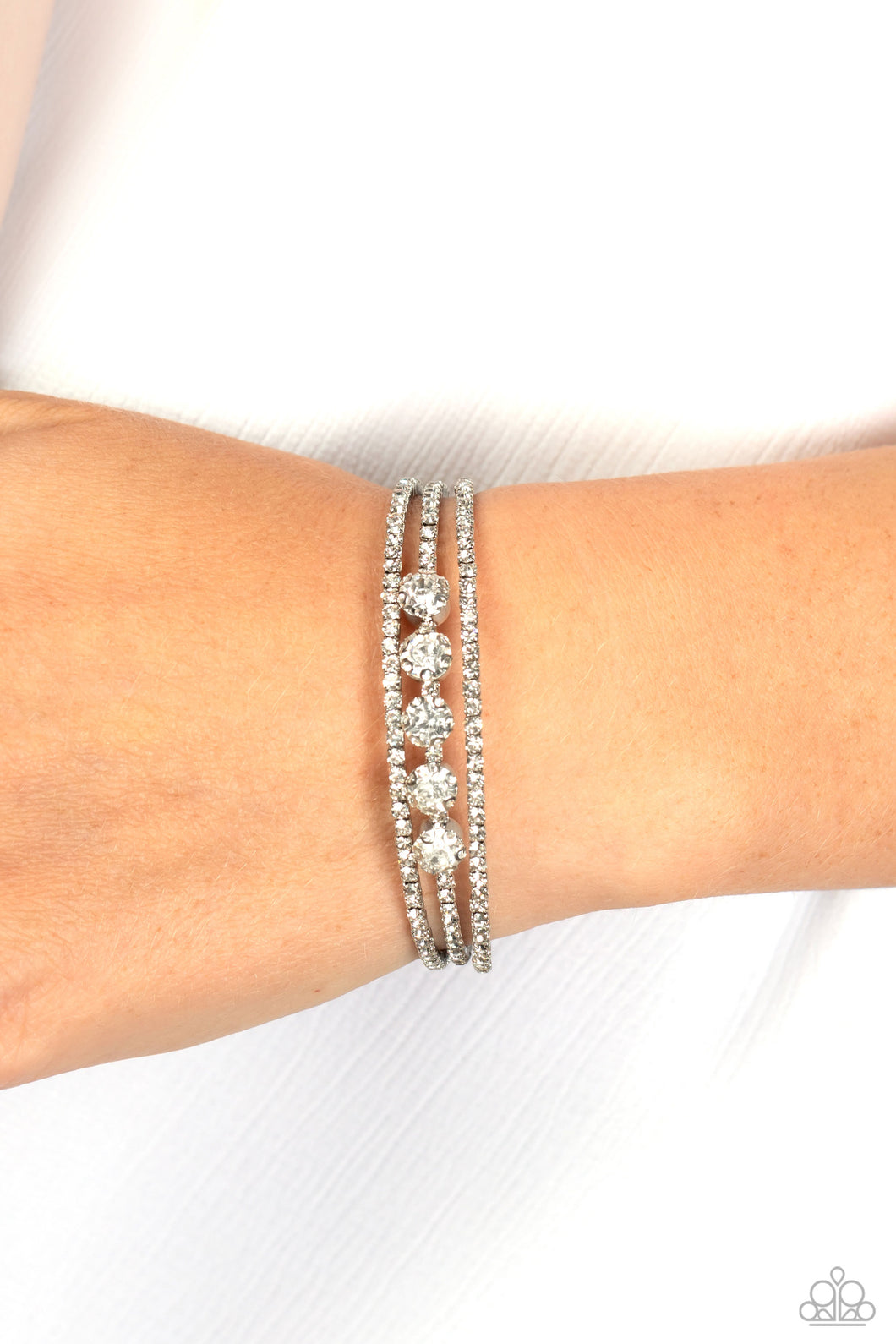 Lucid Layers - White and Silver Bracelet- Paparazzi Accessories