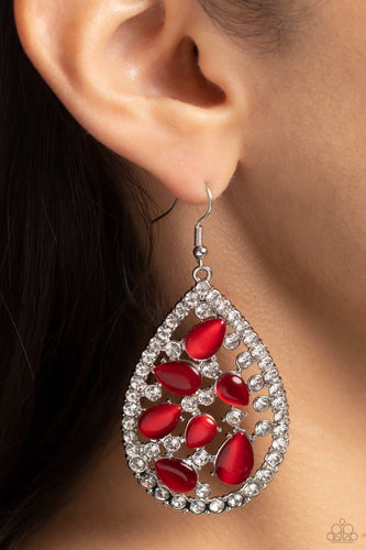 Cats Eye Class - Red and Silver Earrings- Paparazzi Accessories