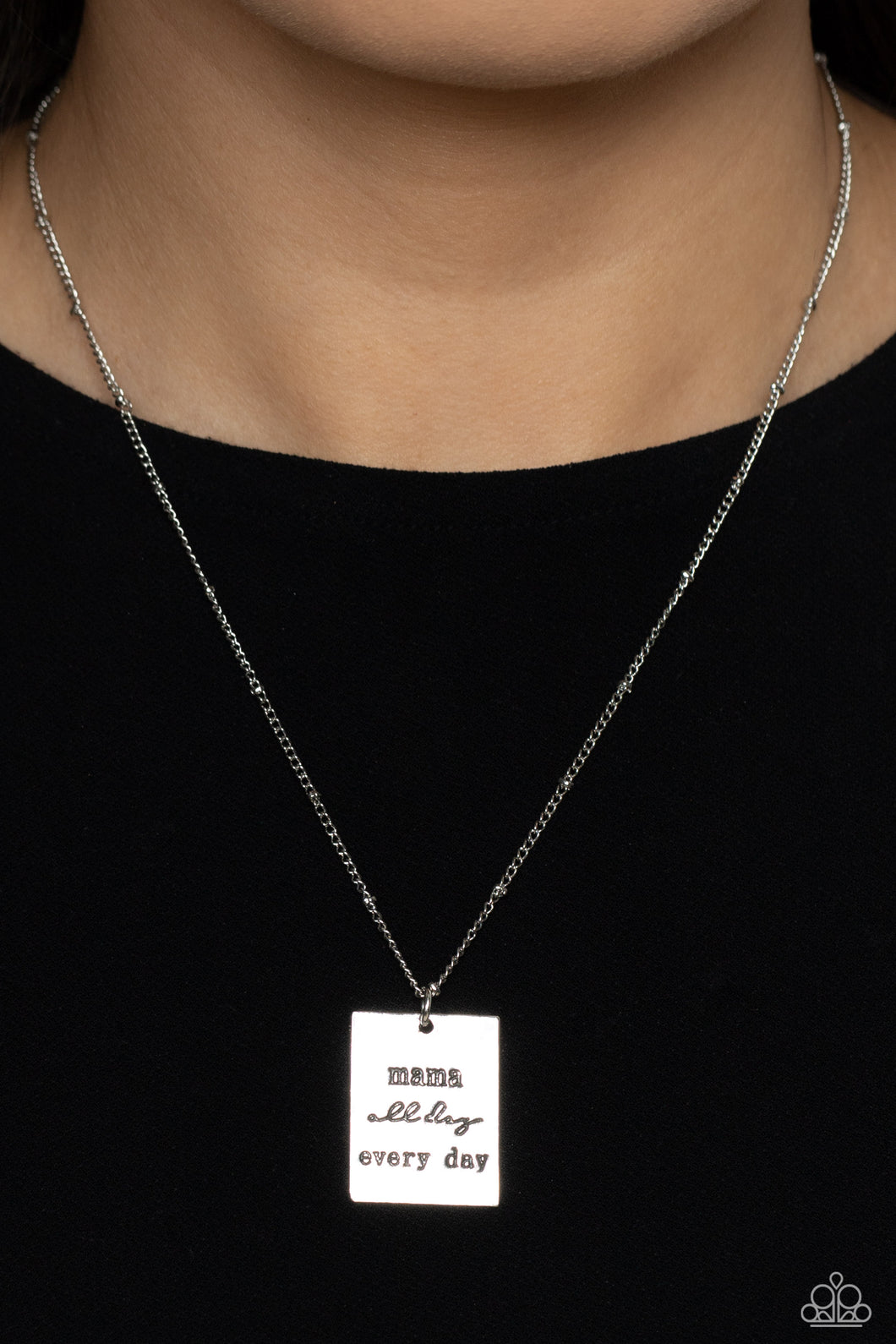 Mama MVP - Silver Necklace- Paparazzi Accessories