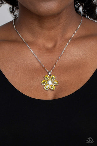 Fancy Flower Girl - Yellow and Silver Necklace- Paparazzi Accessories