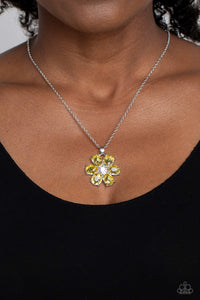 Fancy Flower Girl - Yellow and Silver Necklace- Paparazzi Accessories