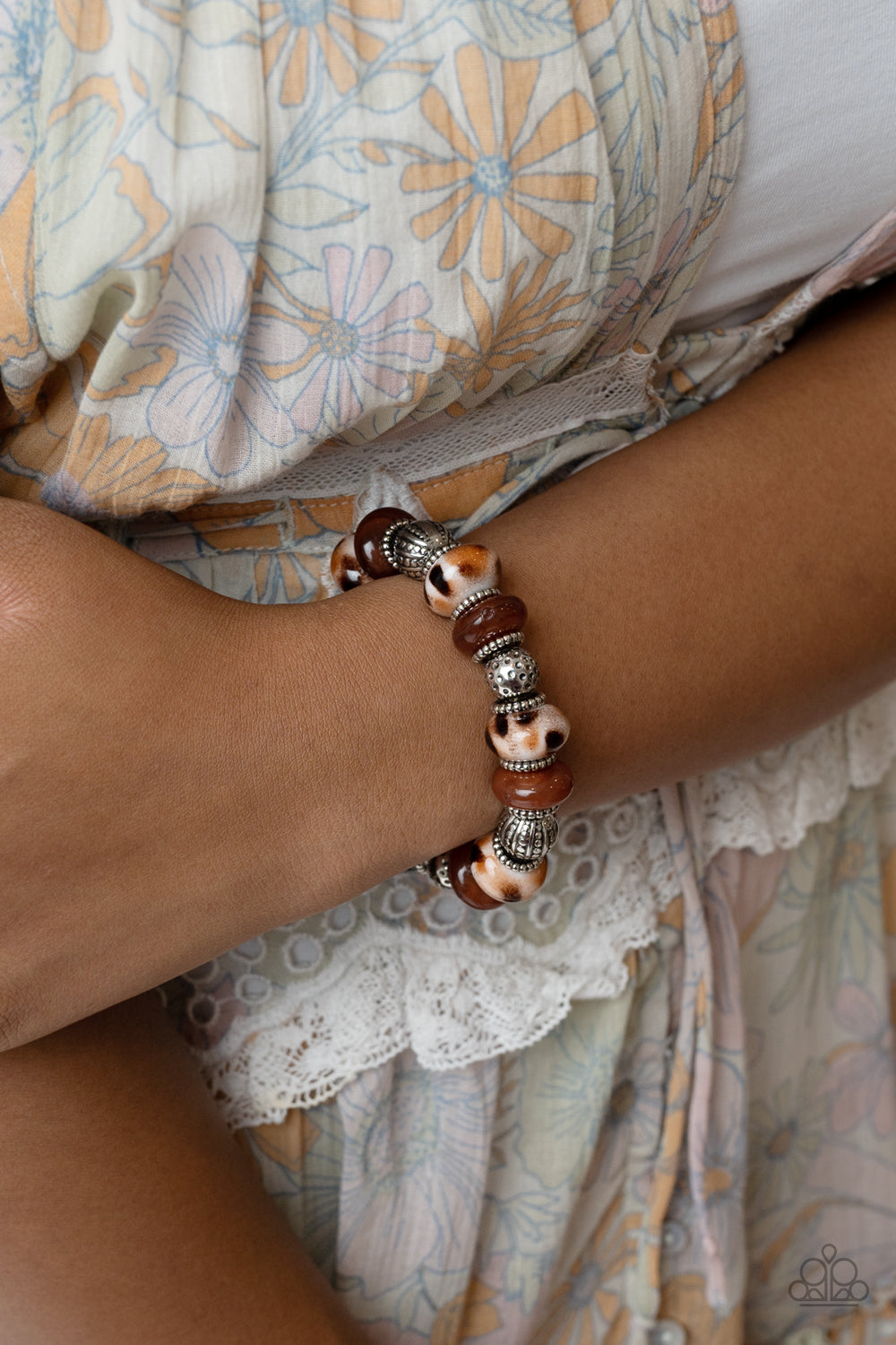 Warped Wayfarer - Brown and Silver Bracelet- Paparazzi Accessories