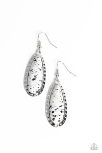 TEARDROP-Dead Dynasty - White and Silver Earrings- Paparazzi Accessories
