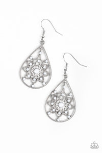 A Flair For Fabulous- White and Silver Earrings- Paparazzi Accessories