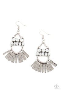 A FLARE For Fierceness- White and Silver Earrings- Paparazzi Accessories