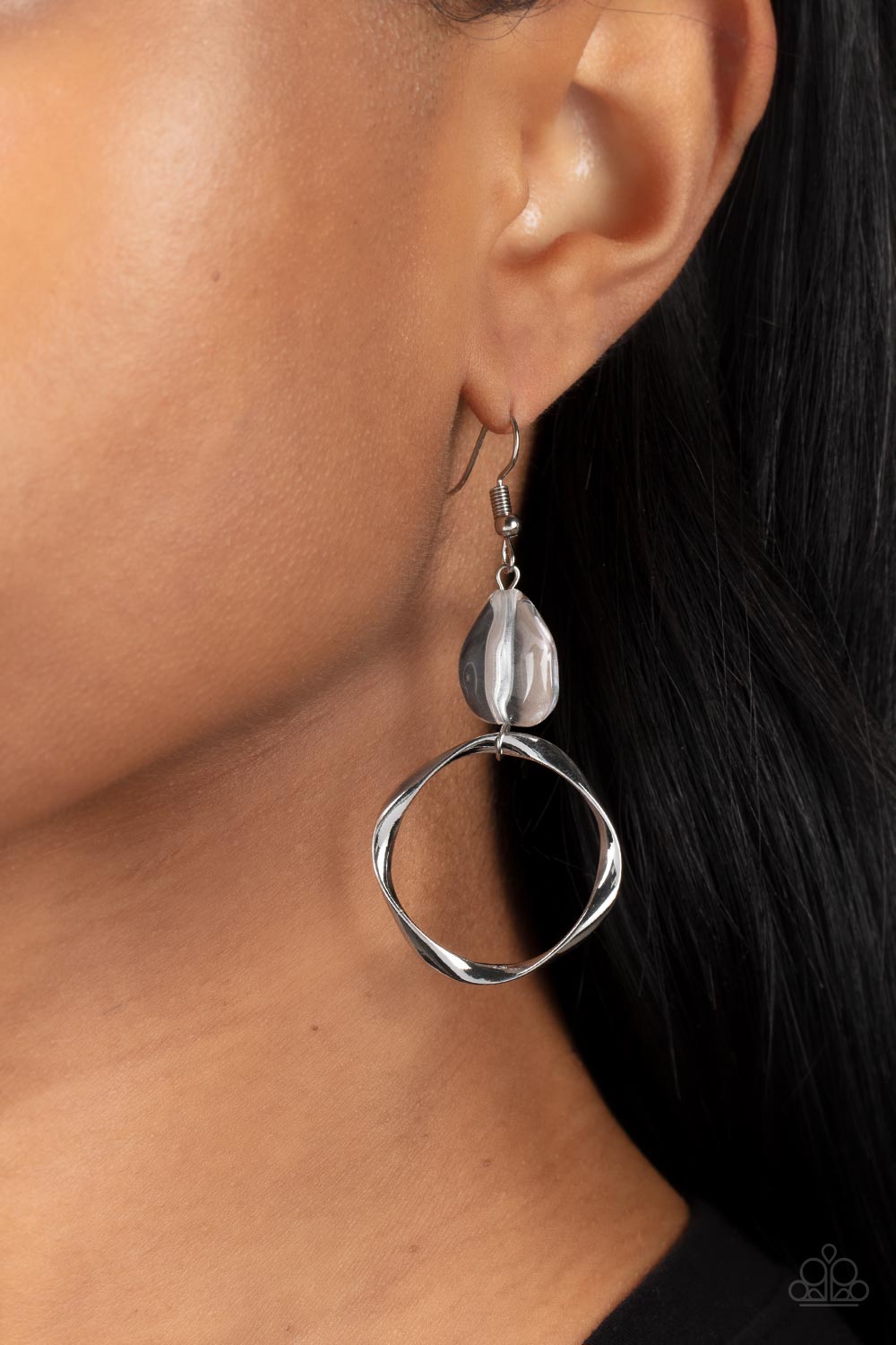 All Clear- White and Silver Earrings- Paparazzi Accessories