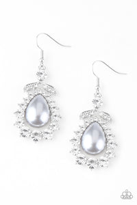 Award Winning Shimmer- White and Silver Earrings- Paparazzi Accessories