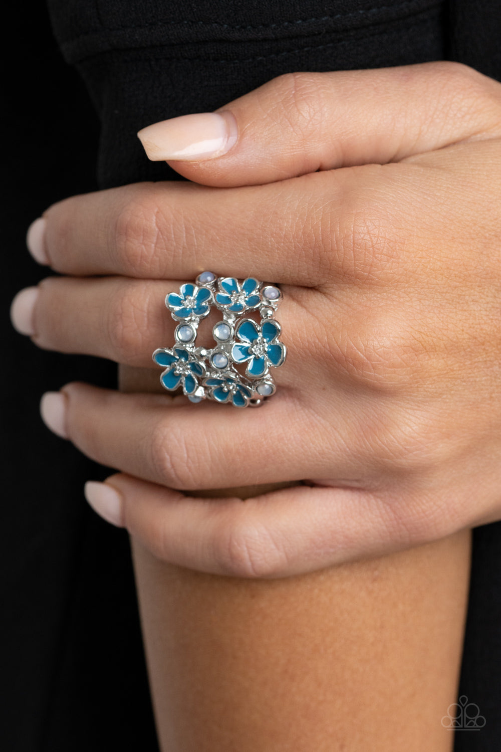 Blooming Banquet- Blue and Silver Ring- Paparazzi Accessories