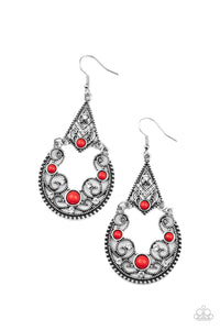 Bohemian Ball- Red and Silver Earrings- Paparazzi Accessories