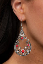 Load image into Gallery viewer, Bohemian Ball- Red and Silver Earrings- Paparazzi Accessories