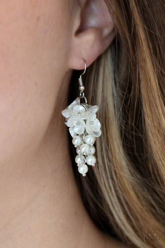 Bountiful Bouquets- White and Silver Earrings- Paparazzi Accessories