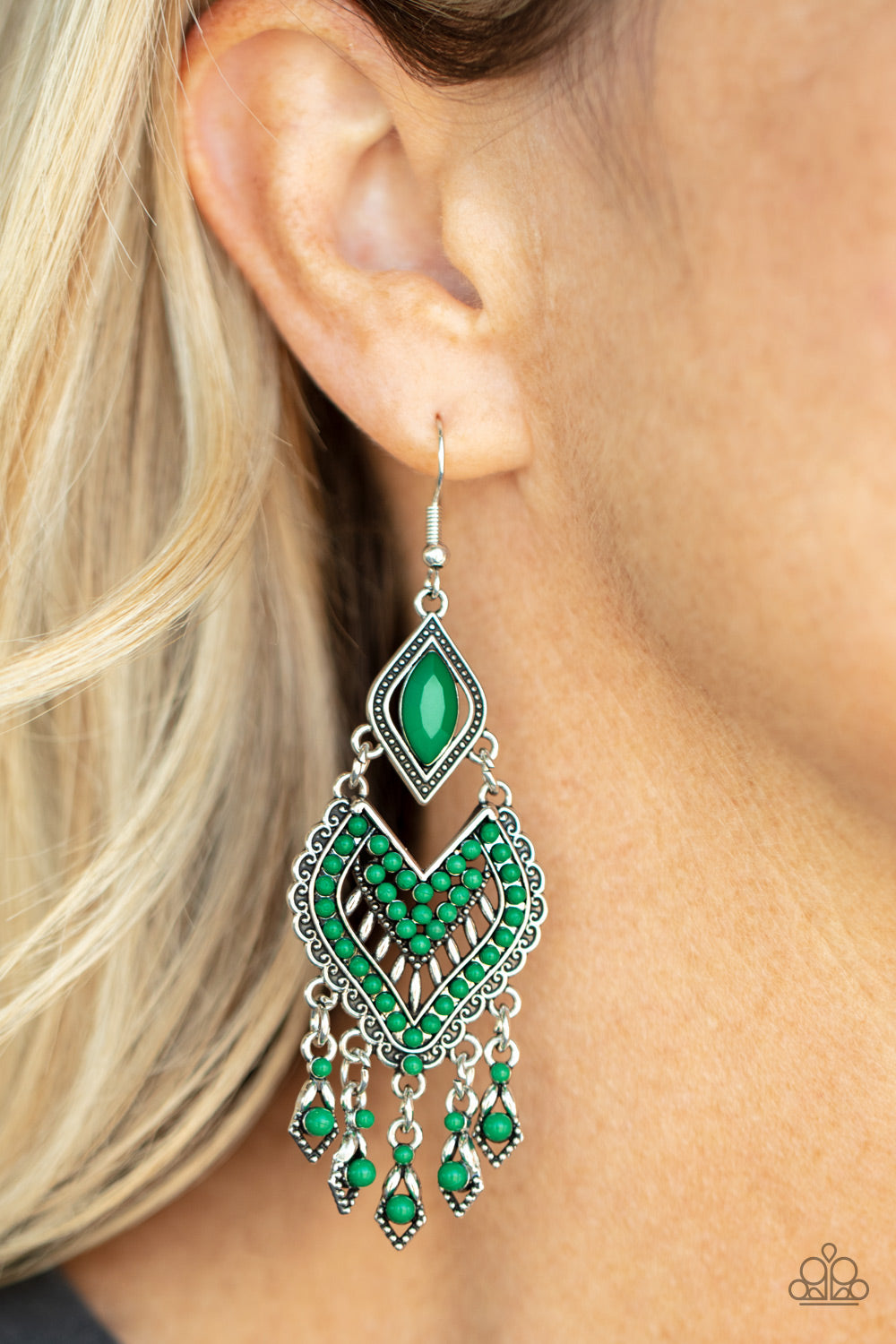 Dearly Debonair- Green and Silver Earrings- Paparazzi Accessories
