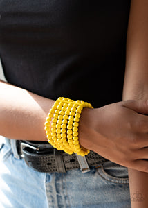 Diving In Maldives- Yellow Wooden Bracelet- Paparazzi Accessories