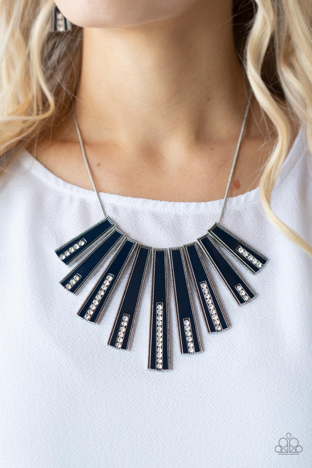 FAN-tastically Deco- Blue and Silver Necklace- Paparazzi Accessories