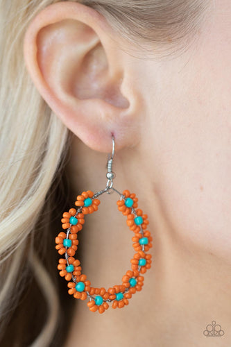 Festively Flower Child- Orange and Blue Earrings- Paparazzi Accessories