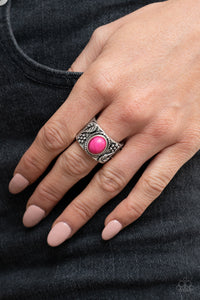 Free-Spirited Fields- Pink and Silver Ring- Paparazzi Accessories