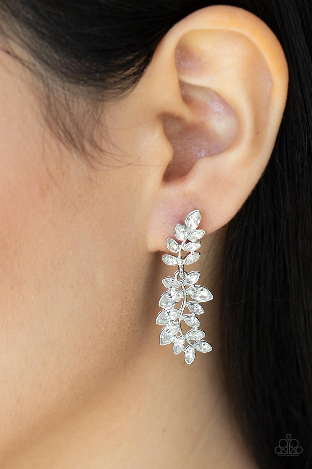 Frond Fairytale- White and Silver Earrings- Paparazzi Accessories