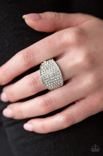 Kaboom!- White and Silver Ring- Paparazzi Accessories