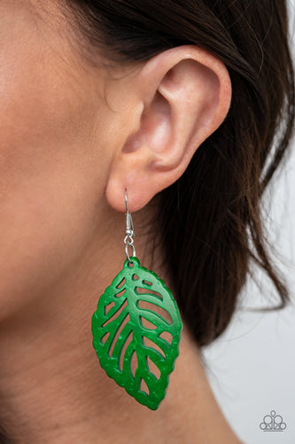 LEAF Em Hanging- Green Wooden Earrings- Paparazzi Accessories