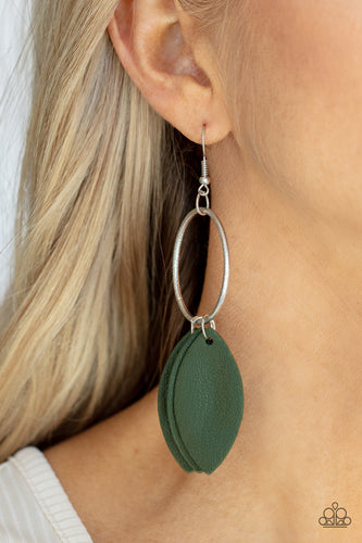 Leafy Laguna- Green and Silver Earrings- Paparazzi Accessories