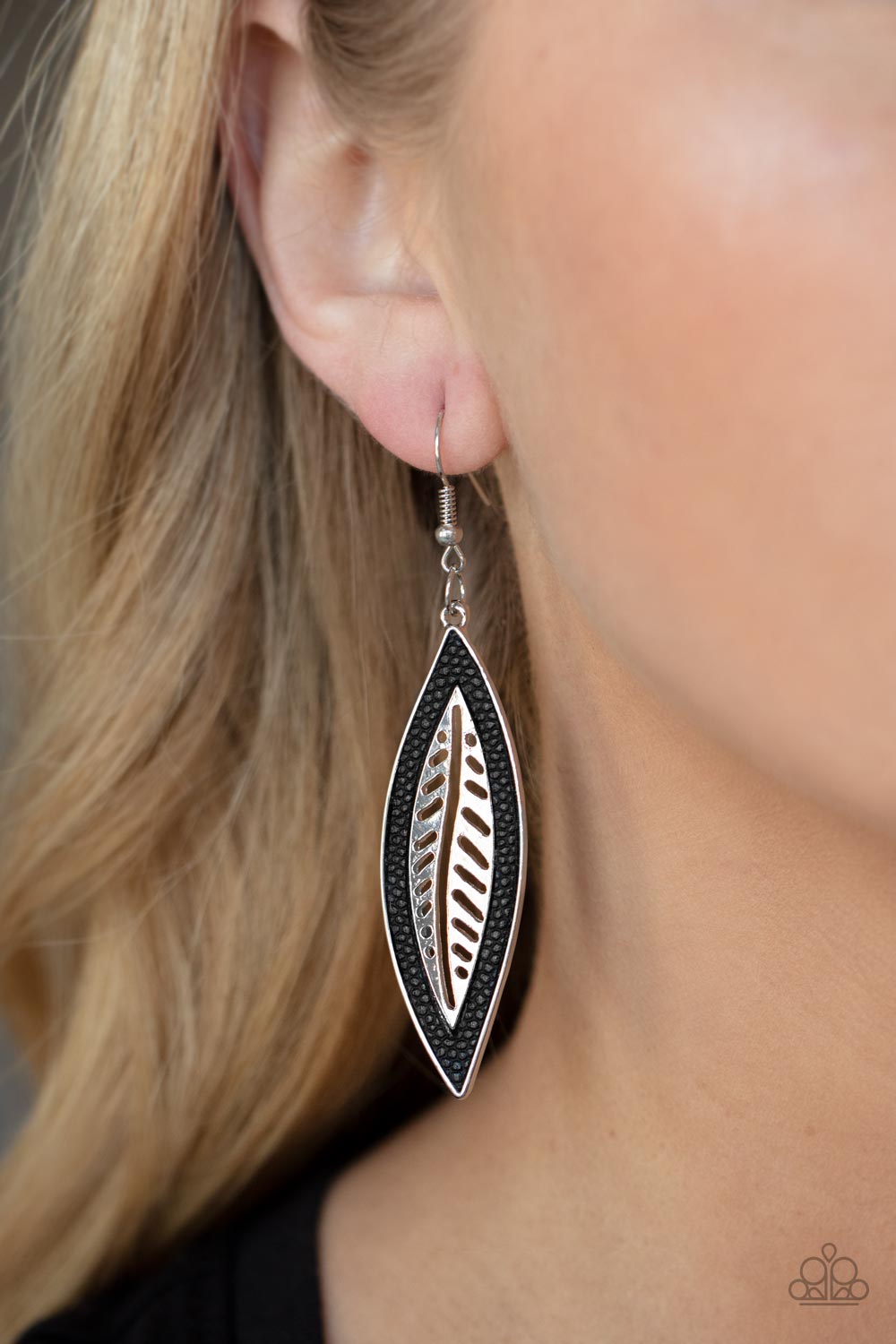 Leather Lagoon- Black and Silver Earrings- Paparazzi Accessories