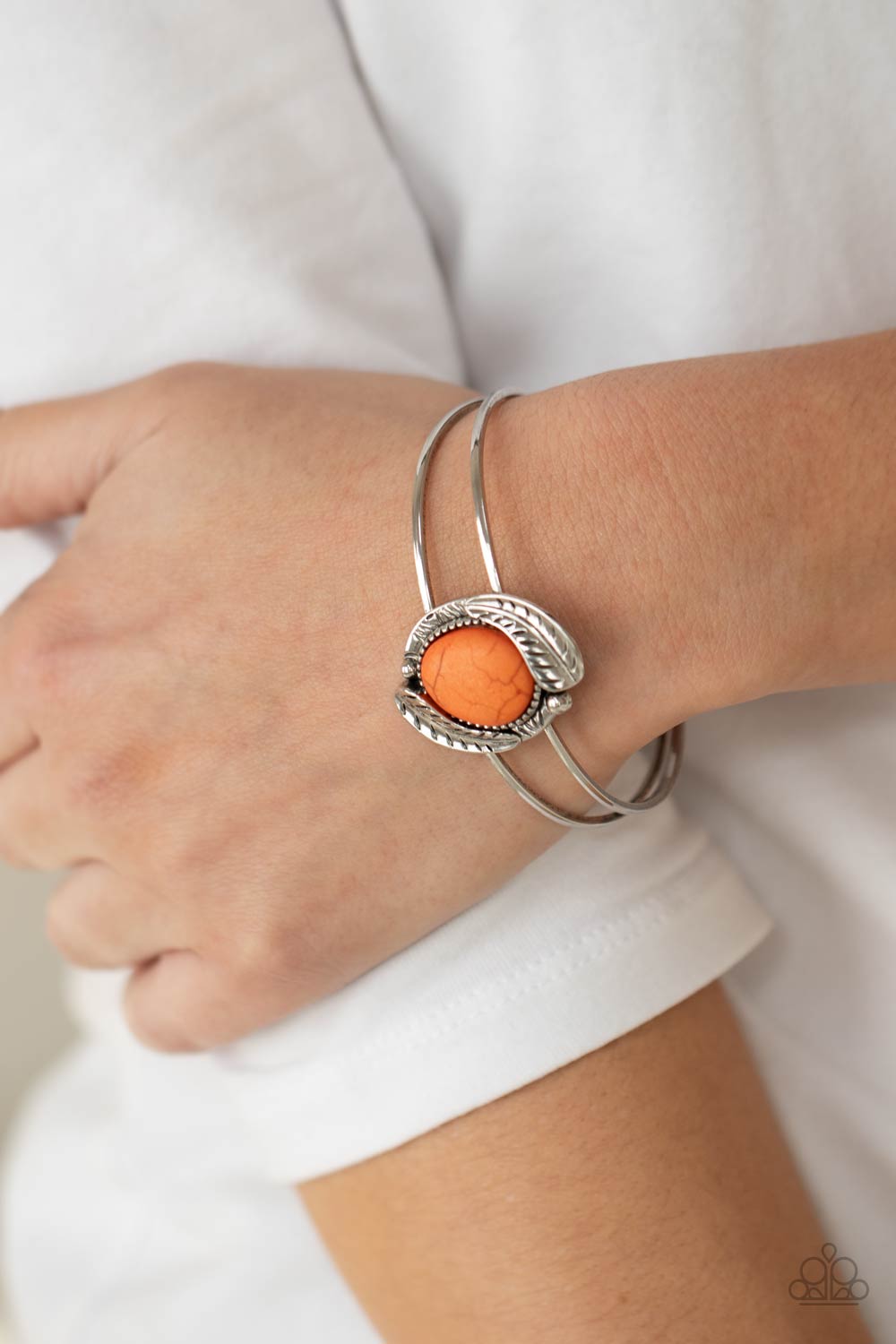 Living Off The BANDLANDS- Orange and Silver Bracelet- Paparazzi Accessories