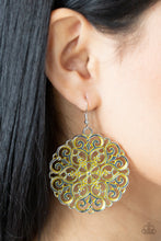 Load image into Gallery viewer, MANDALA Effect- Yellow and Silver Earrings- Paparazzi Accessories