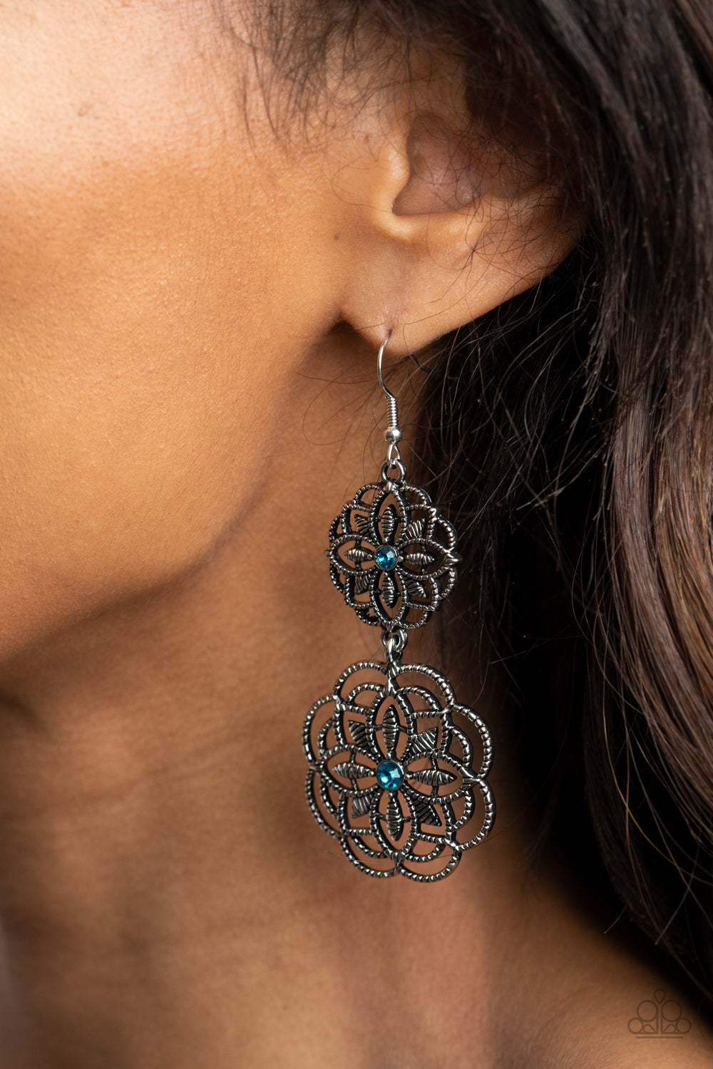 Mandala Mecca- Blue and Silver Earrings- Paparazzi Accessories
