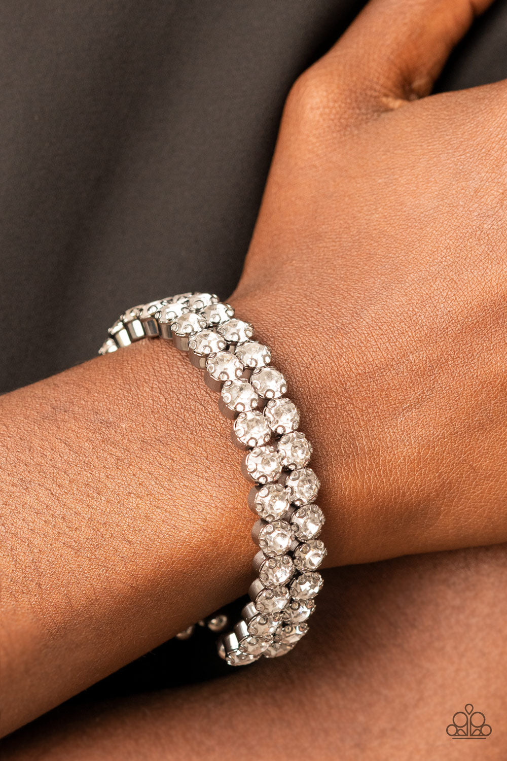 Megawatt Majesty- White and Gunmetal Bracelet- Paparazzi Accessories