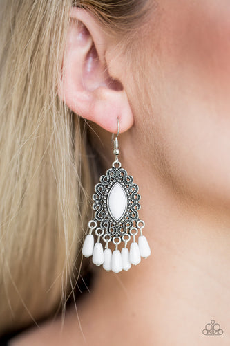 Private Villa- White and Silver Earrings- Paparazzi Accessories