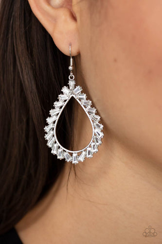Stay Sharp- White and Silver Earrings- Paparazzi Accessories