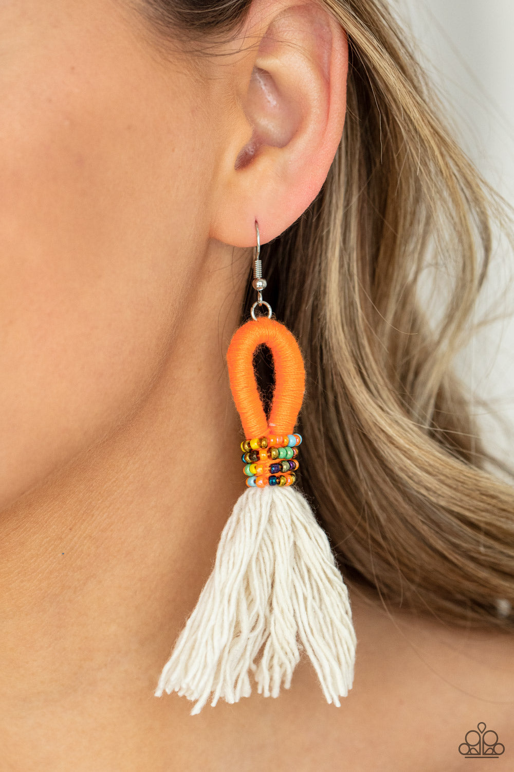 The Dustup- Orange and White Earrings- Paparazzi Accessories