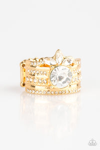 Top Dollar Bling- White and Gold Ring- Paparazzi Accessories