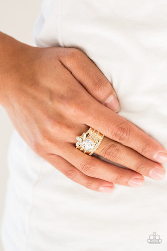 Top Dollar Bling- White and Gold Ring- Paparazzi Accessories