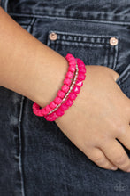 Load image into Gallery viewer, Vacay Vagabond- Pink and Silver Bracelets- Paparazzi Accessories