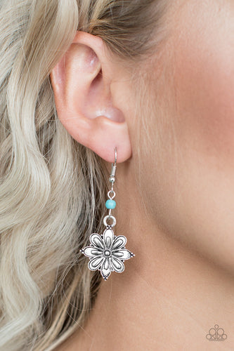 Cactus Blossom- Turquoise and Silver Earrings- Paparazzi Accessories