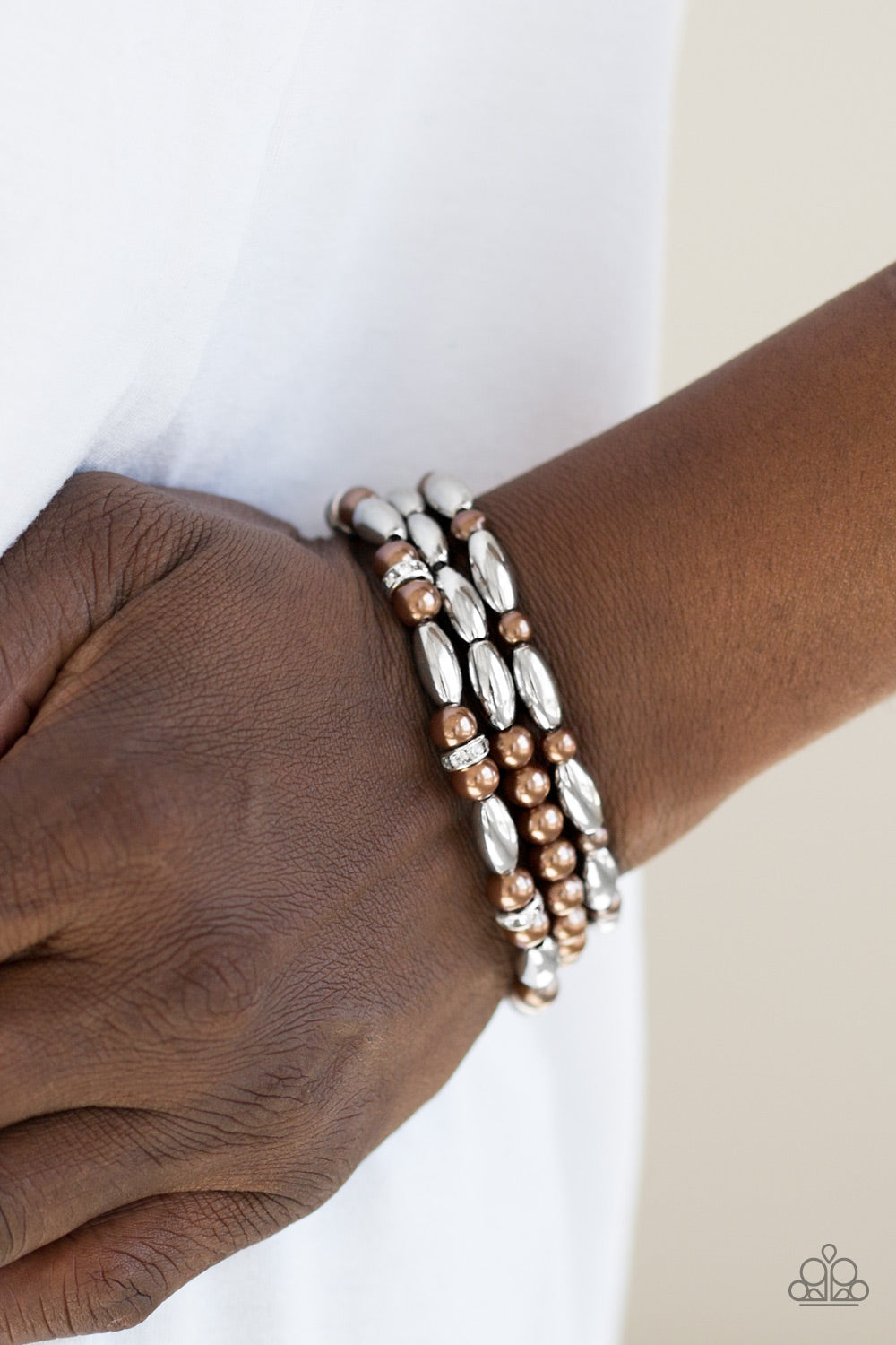 Chic Contender- Brown and Silver Bracelets- Paparazzi Accessories