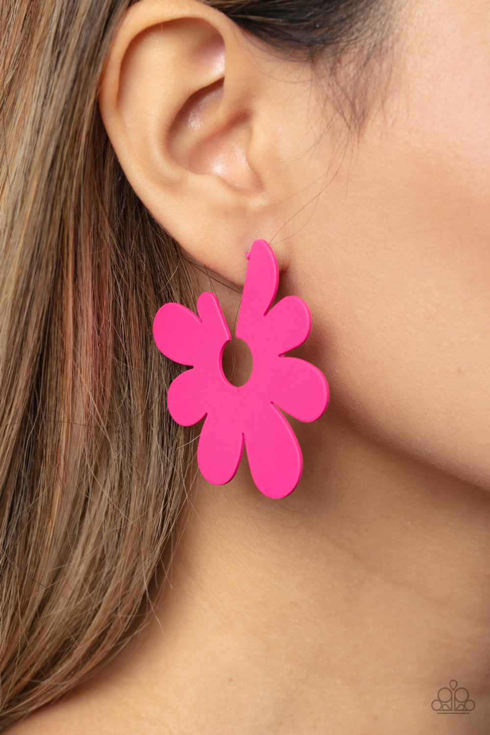 Flower Power Fantasy - Pink and Silver Earrings- Paparazzi Accessories