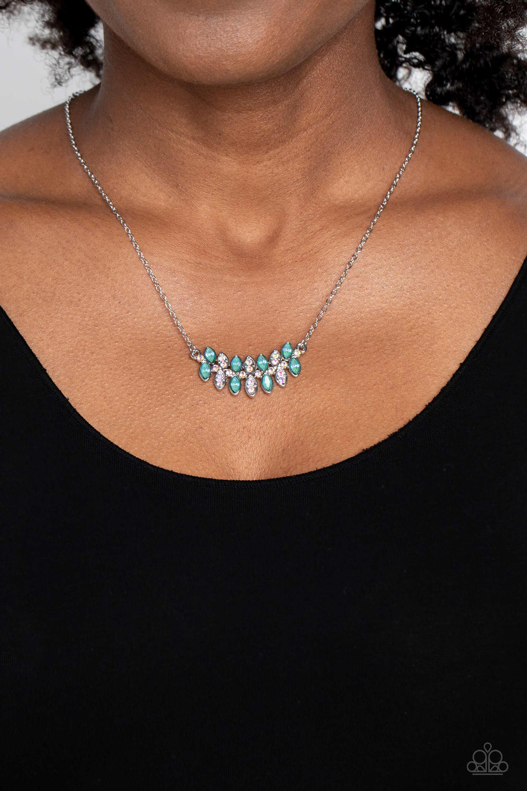 Lustrous Laurels - Green and Silver Necklace- Paparazzi Accessories