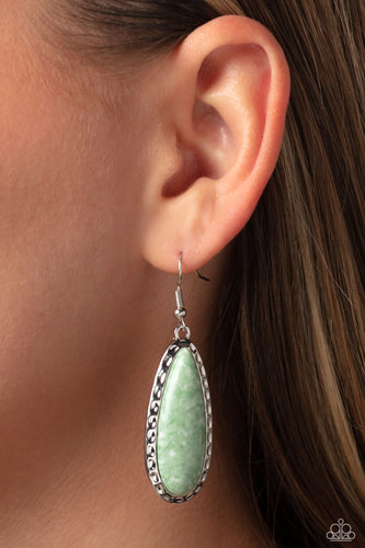 TEARDROP-Dead Dynasty - Green and Silver Earrings- Paparazzi Accessories
