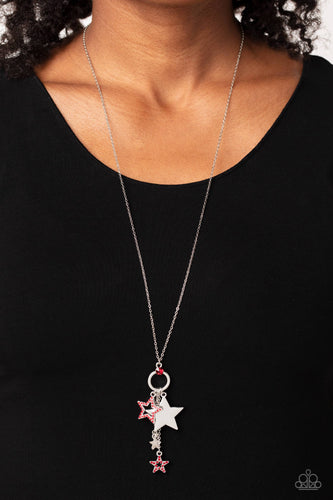 Starry Statutes - Red and Silver Necklace- Paparazzi Accessories