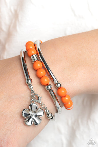Off the WRAP - Orange and Silver Bracelet- Paparazzi Accessories