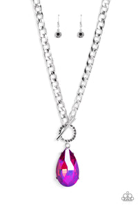 Edgy Exaggeration - Pink and Silver Necklace- Paparazzi Accessories