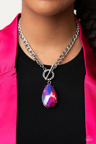 Edgy Exaggeration - Pink and Silver Necklace- Paparazzi Accessories