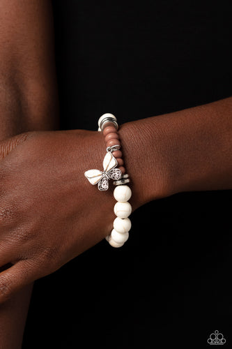 Bold Butterfly - White and Silver Bracelet- Paparazzi Accessories