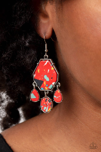 Organic Optimism - Red and Silver Earrings- Paparazzi Accessories