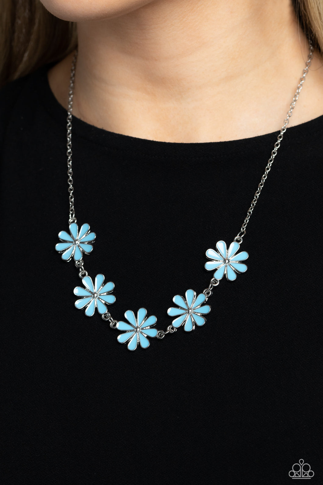 Flora Fantasy - Blue and Silver Necklace- Paparazzi Accessories
